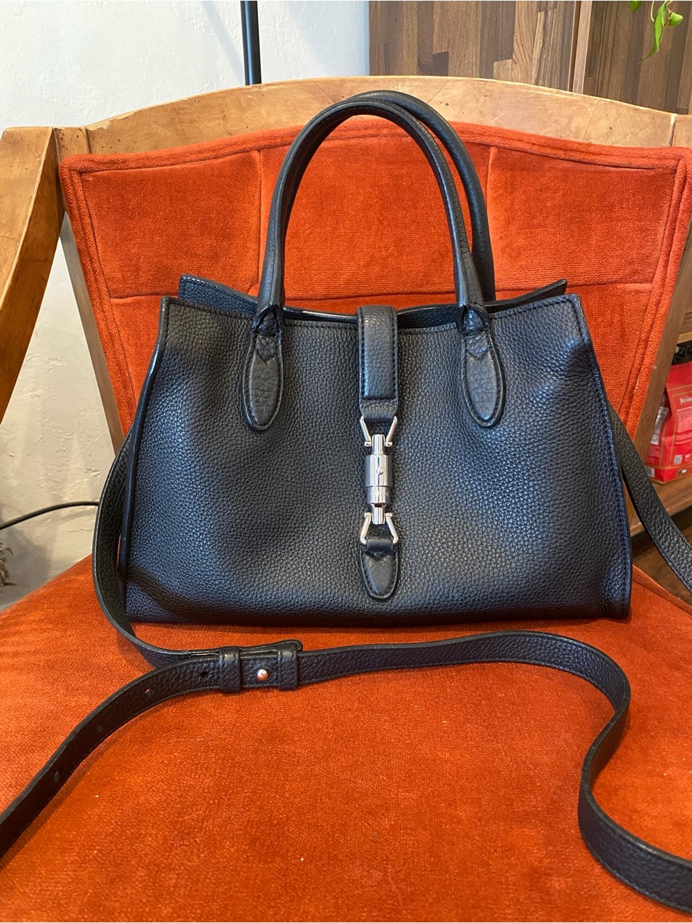Gucci Black Pebbled Leather Crossbody Satchel with Silver-Tone Hardware